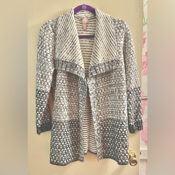 Chico's Sweaters - Chico’s Creamy White & Black Open-Front Cardigan    SIZE 2 = 12/14 Large